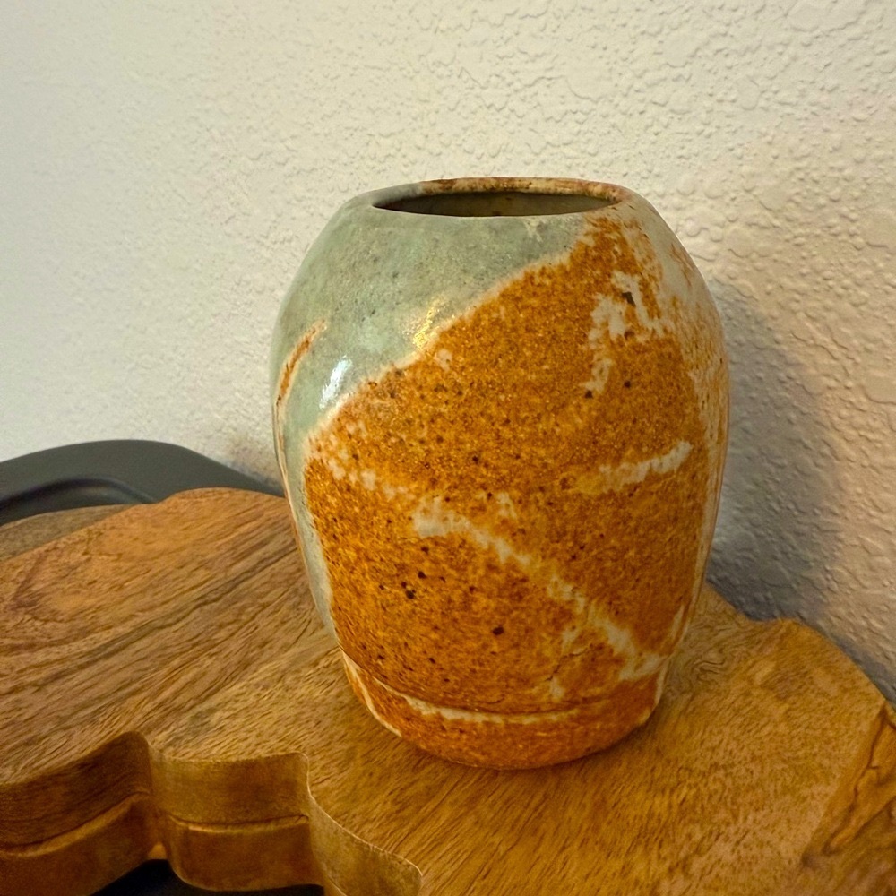 Rustic Brown and Baby Blue Ceramic Vase